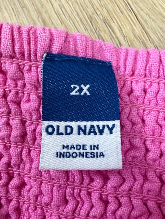 Old Navy Pink Button-Front Puff Sleeve Linen Dress - Picture 3 of 7